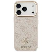 Guess 4G Strass Logo & Big Strap Metal Buttons Magnetinis dėklas telefonui iPhone 17 Pro - rožinė