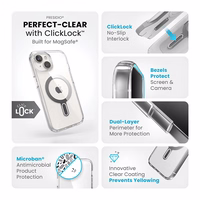 Speck Presidio Perfect-Clear ClickLock & MagSafe - iPhone 17e / 16e / 15 / 14 / 13 dėklas (Clear / Chrome Finish / Serene sidabrinis)