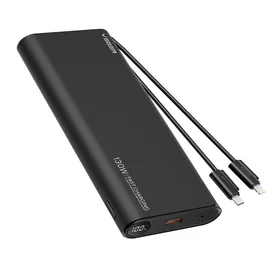 VEGER išorinė baterija 25000 mAh su įmontuotais kabeliais Type C / Lightning PD 130W TCE130 (W2503) juoda