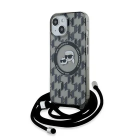 Karl Lagerfeld IML Crossbody Monogram Karl & Choupette Head Magnetinis dėklas iPhone 15 / 14 / 13 - juodas