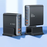 "Tech-protect DC80W-GAN" 6 PRIETAISŲ PD80W/QC3.0 įkrovimo stotelė - juoda