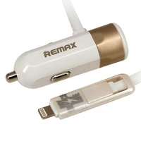 REMAX automobilinis įkroviklis RCC-102 - USB - 3,4A su 2 in 1 kabeliu Micro USB, Lightning auksinis