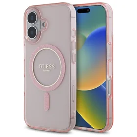 Guess GUHMP16SHFGEREP iPhone 16 6.1" rožinis/rožinis kietas dėklas IML Glitter Circle Magnetinis