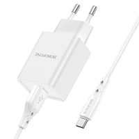 Įkroviklis Borofone BN5 18W USB-A + USB-A to USB-C cable 1.0m baltas