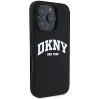 DKNY Silikoninis baltas spausdintas logotipas magnetinis iPhone 16 Pro dėklas - juodas