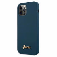 Guess GUHCP12LLSLMGBL iPhone 12 Pro Max 6.7" mėlyna/mėlyna kietas dėklas Metal Logo Script