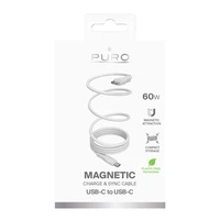 Puro magnetinis USB-C - USB-C 60W USB 3.2 (20 Gbps) 1m magnetinis kabelis - baltas