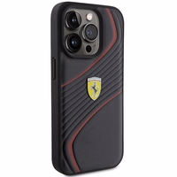 Ferrari Twist Metal Logo dėklas telefonui iPhone 15 Pro - juodas