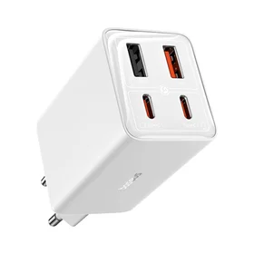 "Baseus GaN6 Pro" įkroviklis 65W 2 x USB-C 2 x USB-A su juodu USB-C kabeliu 100W 1m - baltas
