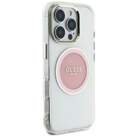 Guess IML Metal Colored Circle Classic Logo Magnetinis dėklas telefonui iPhone 16 Pro Max - rožinis
