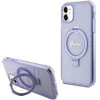 Guess žiedo stovo Script blizgus magnetinis dėklas telefonui iPhone 11 / Xr - violetinis