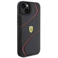 Ferrari dygsniuotas metalo logotipa dėklas iPhone 15 Plus – juodas