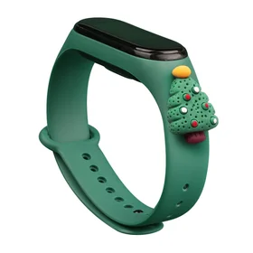 Dirželis Xmas Xiaomi Mi Band 3 / 4 Kalėdinis silikoninis dirželis apyrankė su Kalėdų eglute - tamsiai žalia