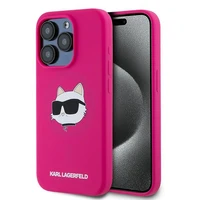 Karl Lagerfeld Silikoninis Choupette Head Magnetinis dėklas telefonui iPhone 15 Pro – rožinis