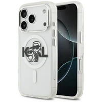 Karl Lagerfeld IML Glitter Karl & Choupette Sketch Logo Magnetinis dėklas telefonui iPhone 17 Pro - skaidrus
