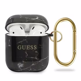 Guess GUACA2TPUMABK AirPods 1/2 dėklas juodas Marble Collection