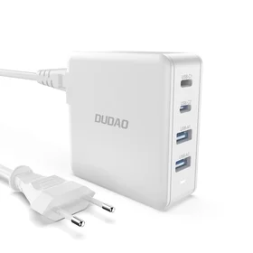 GaN 100W greitas sieninis įkroviklis 2 x USB-C / 2 x USB Dudao A100EU - baltas