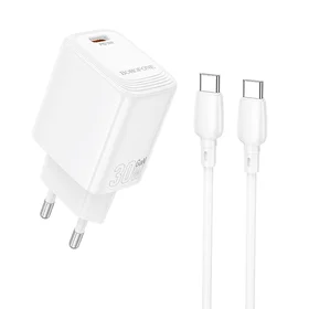 Borofone sieninis įkroviklis BN28 Fuente - Type C - PD 30W su Type C į Type C kabeliu baltas