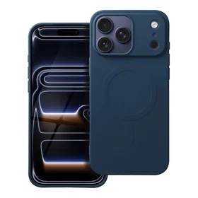 Silikoninis Magnetinis (didelė anga) dėklas telefonui, suderinamas su MagSafe, skirtas IPHONE 17 Pro Max, mėlynas