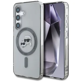 Dėklas telefonui Karl Lagerfeld Button Karl & Choupette Heads Išspausdintas logotipas MagSafe Samsung Galaxy S25 Plus - juodas