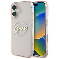 Guess IML Heart iPhone 16 dėklas telefonui - rožinis