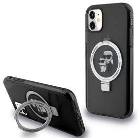 Karl Lagerfeld Magnetinis dėklas telefonui su žiediniu stovu Karl&Choupette MagSafe iPhone 11 / Xr - juodas