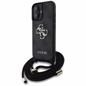 Guess 4G Big Logo Cord Stap dėklas telefonui iPhone 16 Plus - juodas