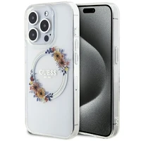 Guess IML Gėlių vainikas Magnetinis dėklas iPhone 15 Pro - permatomas