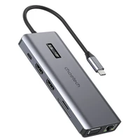 Choetech daugiafunkcis HUB su ekranu 12in1 USB-C į USB-C / USB-A / HDMI / VGA / AUX / SD / TF pilkas (HUB-M26)