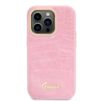 Guess Croco Collection dėklas telefonui iPhone 14 Pro - rožinė