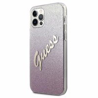 Guess GUHCP12LPCUGLSPI iPhone 12 Pro Max 6.7" rožinis kietasis dėklas Glitter Gradient Script