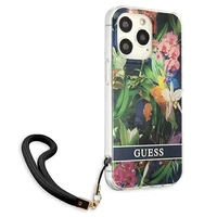 Guess GUHCP13XHFLSB iPhone 13 Pro Max 6.7" mėlynas kietasis dėklas su gėlių dirželiu