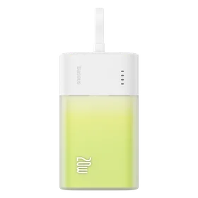 Baseus Popsicle 5200mAh 20W išorinė baterija su įmontuotu Lightning kabeliu (+ baltas Baseus Simple USB-C - USB-C 60W/20V/3A/30cm kabelis) - balta-žalia