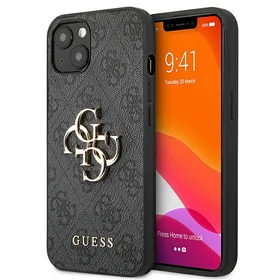 Guess GUHCP13M4GMGGR iPhone 13 / 14 / 15 6.1" pilkas/pilkas kietas dėklas 4G Didelis Metalinis Logotipas