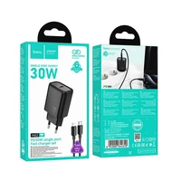 Įkroviklis telefonui Hoco USB C QC PD 30W + kabelis USB C į Lightning N62 juodas