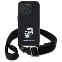 Karl Lagerfeld Saffiano Karl&Choupette Metal Pin CBDY dirželis iPhone 16 Pro dėklas – juodas