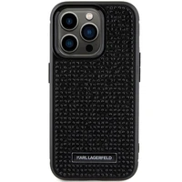 Karl Lagerfeld Krištolo logotipas metalinė plokštelė dėklas iPhone 15 Pro - juoda