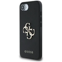 Guess PU Grained 4G Metal Logo dėklas telefonui iPhone 16e - juodas