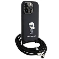 Karl Lagerfeld kryžminis Saffiano monograma metalinis ženkliukas Karl & Choupette dėklas telefonui iPhone 15 Pro - juodas