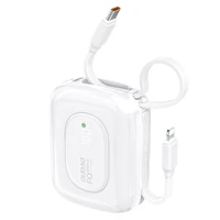 Dudao K32 22.5W 10000mAh išorinė baterija su įmontuotu USB-C / Lightning kabeliu - balta