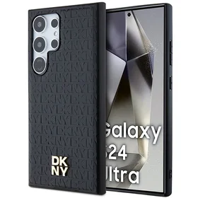 DKNY Odinis rašto metalinis logotipas Magnetinis dėklas telefonui Samsung Galaxy S24 Ultra - juodas
