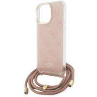 Guess Crossbody Cord 4G Print dėklas telefonui iPhone 15 Pro – rožinis