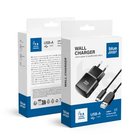 BLUE STAR kelioninis įkroviklis 2A 10W USB A + kabelis USB A į Micro USB TFK-TC-1100B juodas