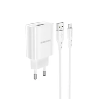 Borofone Sieninis įkroviklis BN1 Innovative - USB - 2,1A su USB į MicroUSB baltas