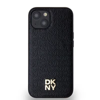 DKNY Odinis monogramos raštas su metaliniu logotipu magnetinis dėklas telefonui iPhone 15/14/13 - juodas
