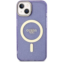 Guess Glitter Gold Magnetinis dėklas telefonui iPhone 14 - violetinė