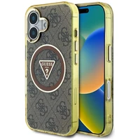Guess IML Metal Glitter 4G Circle Triangle Magnetinis dėklas telefonui iPhone 16 - rudas
