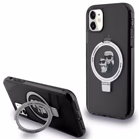 Karl Lagerfeld Magnetinis dėklas telefonui su žiediniu stovu Karl&Choupette MagSafe iPhone 11 / Xr - juodas