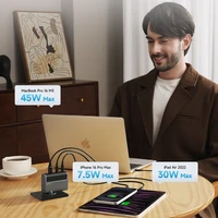 Cuktech CUKAD1003EUG GaN 100W sieninis įkroviklis 2 x USB-C 1 x USB-A su USB-C kabeliu - pilkas