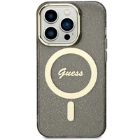 Guess GUHMP14LHCMCGK iPhone 14 Pro 6.1" juodas/juodas kietas dėklas Blizgučiai Auksas MagSafe